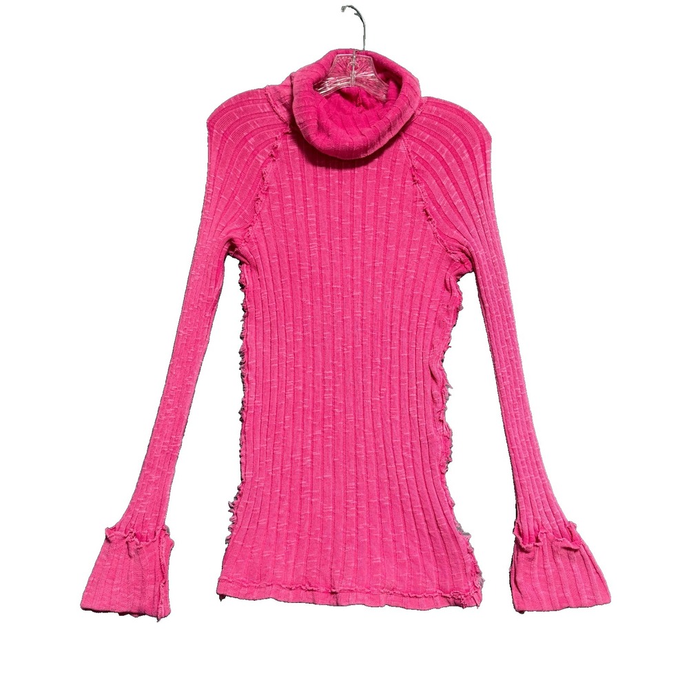 We The Free Turtleneck Sweater Womens S Pink Ribbed Knit Distressed Barbiecore
